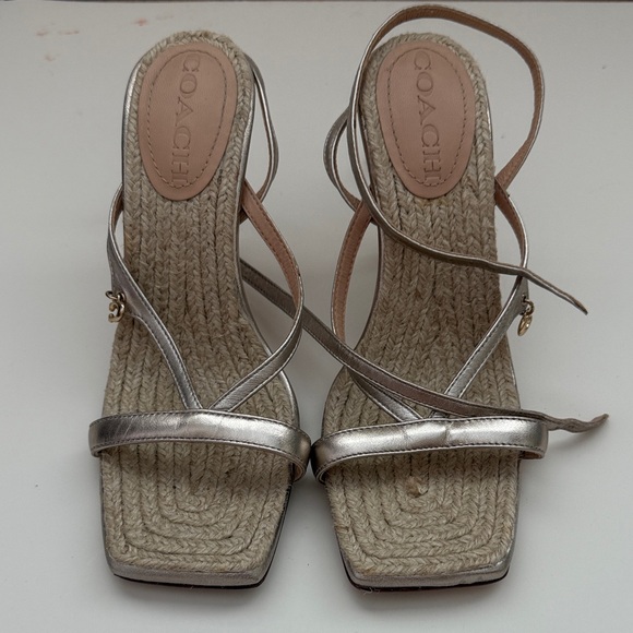 Coach Metallic Silver Espadrille Sandals - Picture 1 of 5